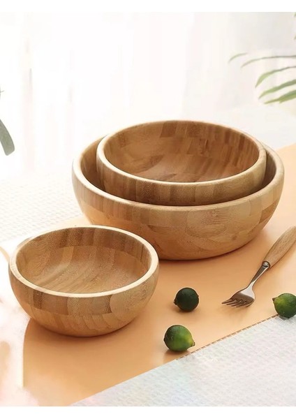 Bambu 3’lü Salata Kasesi Seti – Doğal, Şık ve Çok Amaçlı Sunum Kaseleri (19.5 / 25 / 30 cm)