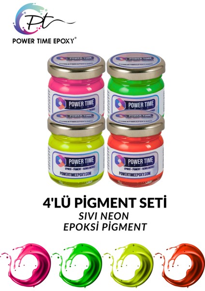 Neon Sıvı Pigment Boya Seti Epoksi Için/ 4lü Neon Canlı Renkler/ Fuşya/ Sarı/ Turuncu/ Yeşil