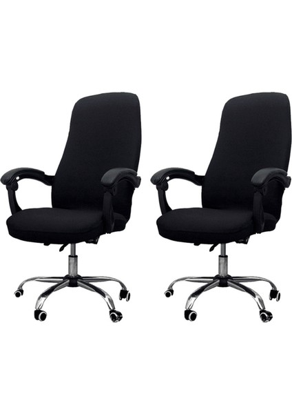 2x Ofis Sandalye Kapağı Elastik Siyam Ofis Sandalyesi Kapak Döner Sandalye Bilgisayar Koltuk Koruyucu Kapak (Siyah) (Yurt Dışından)