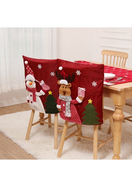 Noel Arka Sandalye Yemek Odası Sandalyesi Kapakları Akşam Yemeği Sandalyesi Kapağı Noel Ziyafet Mutfak Yemek Odası Decor C (Yurt Dışından)