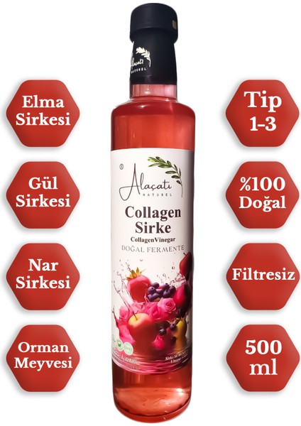 Collagen (Kolajen) Sirke Doğal Fermantasyon 500 ml - Katkısız Içilebilir - Tip 1-3
