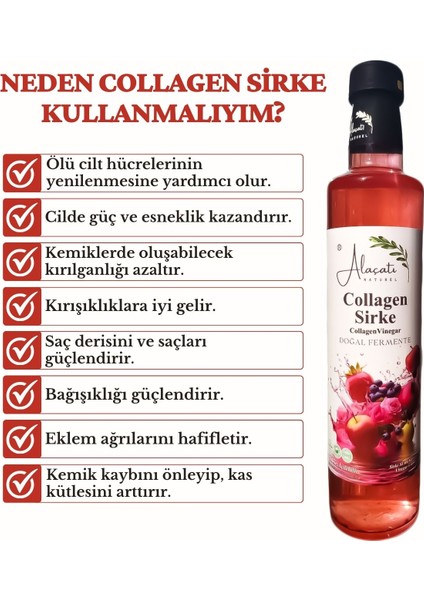 Collagen (Kolajen) Sirke Doğal Fermantasyon 500 ml - Katkısız Içilebilir - Tip 1-3 fiyatları