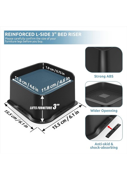 Yatak Yükselticileri 3 Inç Ağır Hizmet 4 8x4 8in Genişliğinde Açılış Mobilya Yükselticileri 4 Paket Kanepe Yatak Çerçevesi Masalar Için Yatak Asansörleri Yükseltici (Yurt Dışından) indirimleri