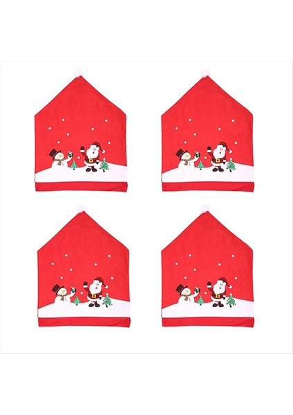 4pcs Noel Sandalye Kapakları Noel Baba ve Kardan Adam-Kırmızı Şapka Noel Sandalye Geri Kapaklar Yemek Sandalyesi Slipcovers (Yurt Dışından)