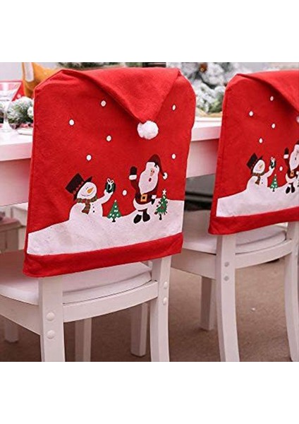 4pcs Noel Sandalye Kapakları Noel Baba ve Kardan Adam-Kırmızı Şapka Noel Sandalye Geri Kapaklar Yemek Sandalyesi Slipcovers (Yurt Dışından) fiyatları