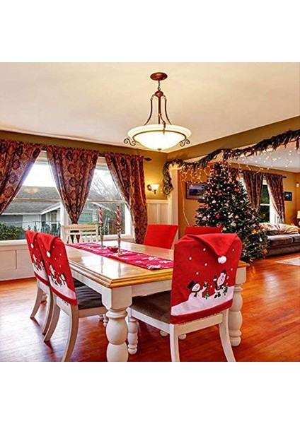 4pcs Noel Sandalye Kapakları Noel Baba ve Kardan Adam-Kırmızı Şapka Noel Sandalye Geri Kapaklar Yemek Sandalyesi Slipcovers (Yurt Dışından) modelleri