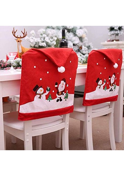 4pcs Noel Sandalye Kapakları Noel Baba ve Kardan Adam-Kırmızı Şapka Noel Sandalye Geri Kapaklar Yemek Sandalyesi Slipcovers (Yurt Dışından) indirimleri