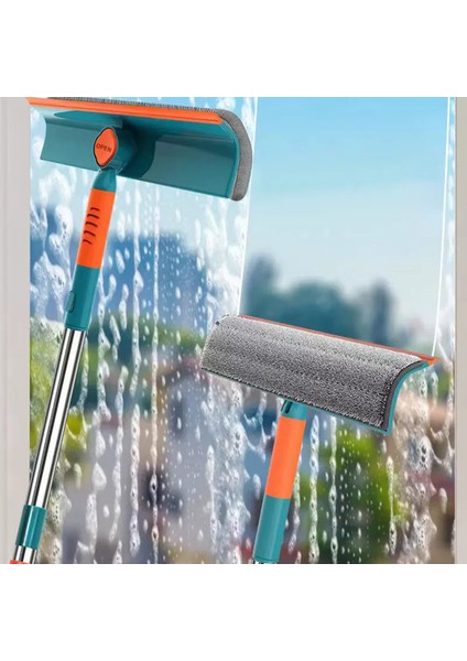 Oval Uçlu Esnek Oynar Başlıklı Çekçekli Teleskopik Cam Silme Aparatı