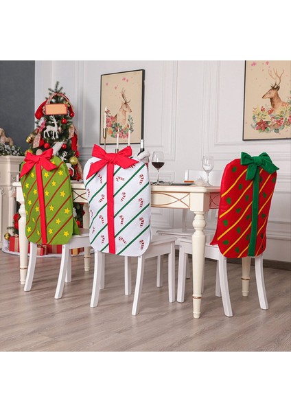 Noel-Dekorasyon Çizgili Çantası Yay Sandalye Arka Kapak Noel Otel Restoranı Ev Sandalye Kapak Parti Malzemeleri B (Yurt Dışından) indirimleri