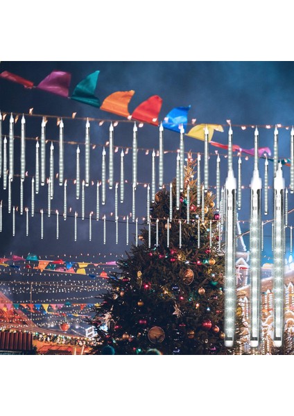 ✨ 8 Saçaklı 50 cm Meteor Yağmuru LED Işık – Gün Işığı, Fişli, Hareketli Akan Efektli Dış Mekan Aydınlatma modelleri