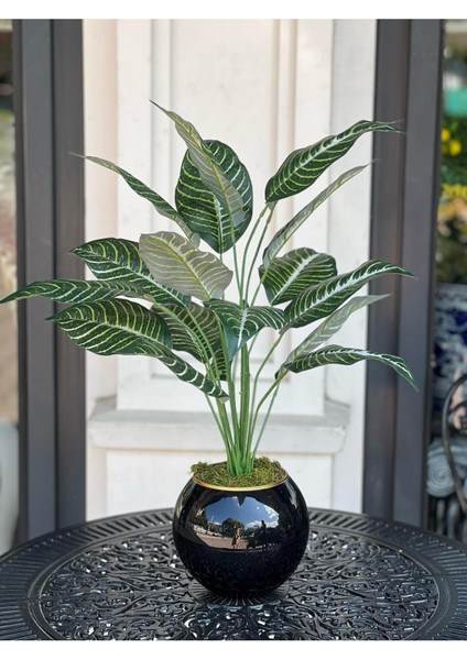 Yapay Bitkili Dekoratif Cam Vazo Siyah