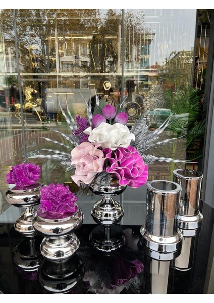 Yapay Çiçekli 5 Parça Set Gümüş No:7