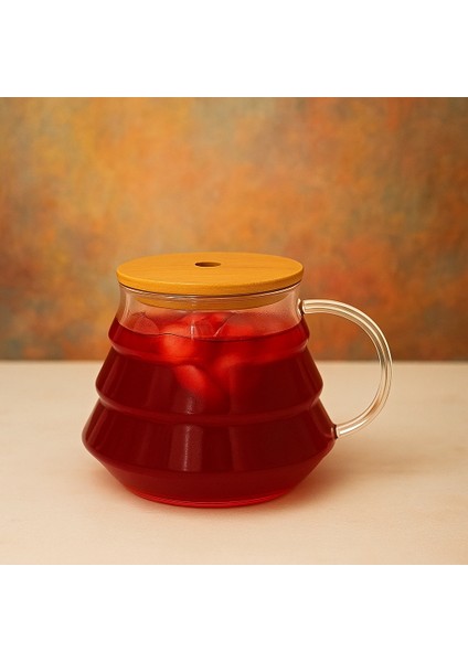 400 ml Bambu Kapaklı Borosilikat Cam Bardak – Silikon Contalı, Pipet Hediyeli, Isıya Dayanıklı
