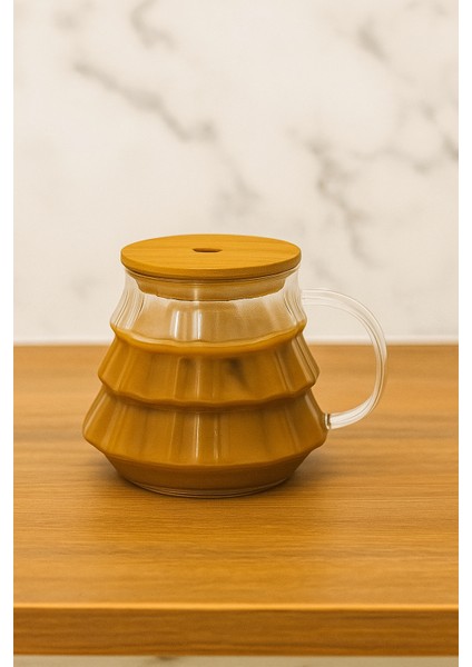 400 ml Bambu Kapaklı Borosilikat Cam Bardak – Silikon Contalı, Pipet Hediyeli, Isıya Dayanıklı