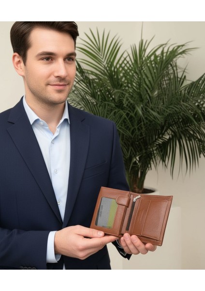 Hakiki Deri Kahverengi Erkek Cüzdan Bozuk Para Hazneli