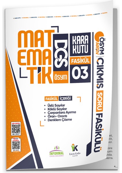 KARAKUTU YAYINLARI 2026 DGS Matematik Kara Kutu 3.Fasikül ÖSYM Çıkmış Soru ÜSLÜ-KÖKLÜ SAYILAR-DENKLEM ÇÖZME ModülerSet