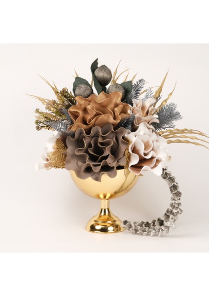 Yapay Çiçekli Gold Yuvarlak Vazo No:9