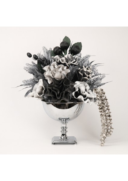 Yapay Çiçekli Gümüş Kare Ayak Vazo No:14