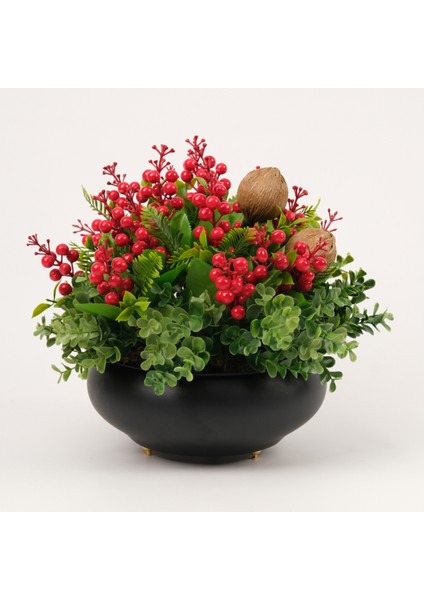 Kırmızı Kokinalı Siyah Yassı Vazo