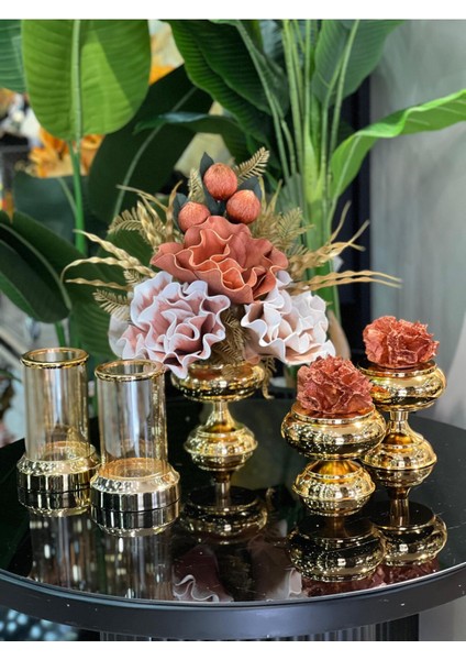 Yapay Çiçekli 5 Parça Set Gold No:5