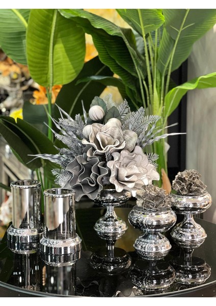 Yapay Çiçekli 5 Parça Set Gümüş No:14