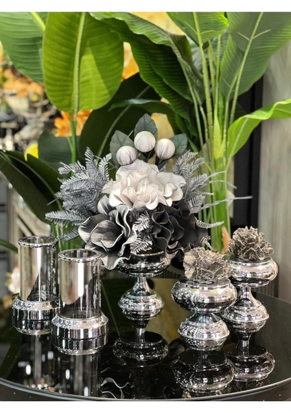 Yapay Çiçekli 5 Parça Set Gümüş No:16