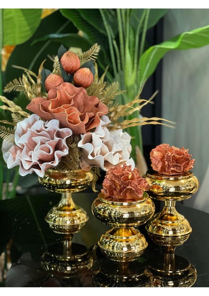 Yapay Çiçekli 3 Parça Set Gold No:5