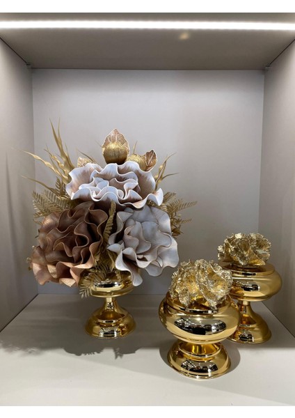 Yapay Çiçekli 3 Parça Set Gold No:1