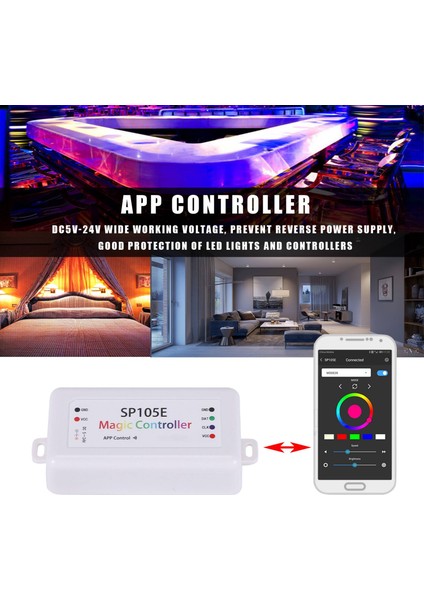 SP105E Kablosuz Bluetooth Denetleyici Uygulaması SK6812 APA102 Ayrı Ayrı Adreslenebilir Programlanabilir LED Pixel Modül Panel Işık DC5V-24V Ios/android Için (Yurt Dışından) modelleri