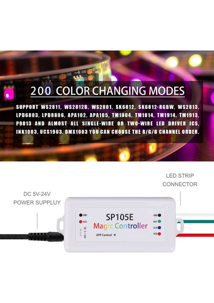 SP105E Kablosuz Bluetooth Denetleyici Uygulaması SK6812 APA102 Ayrı Ayrı Adreslenebilir Programlanabilir LED Pixel Modül Panel Işık DC5V-24V Ios/android Için (Yurt Dışından) fırsatları