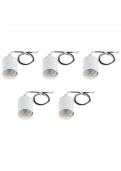 5x E27 Seramik Vidalı Taban Yuvarlak LED Ampul Lamba Soket Tutucu Adaptörü Metal Lamba Tutucu Tel Beyaz (Yurt Dışından)