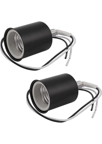 2x E27 Seramik Vidalı Taban Yuvarlak LED Ampul Lamba Soketi Tutucu Adaptörü Metal Lamba Tutucu Telli Siyah (Yurt Dışından)