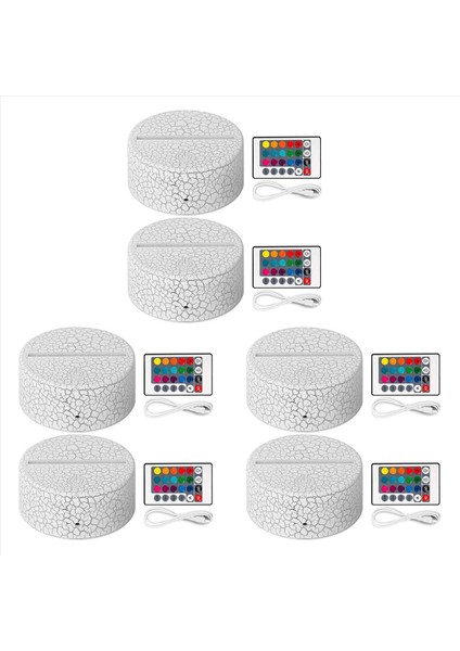 6 Paket 3D Gece LED Işık Lambası Taban + Uzaktan Kumanda + USB Kablosu 16 Renk Işık Gösterisi Ekran Standı Akrilik Çatlak (Yurt Dışından)