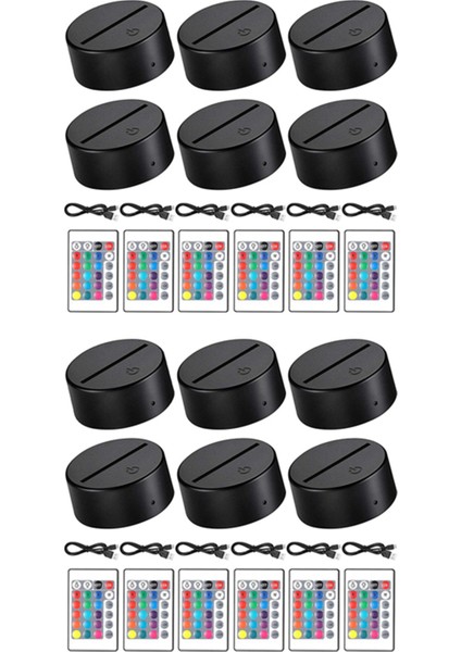 12 Adet 3D Gece LED Işık Lambası Tabanı 16 Renk Tabanı Akrilik ve Reçine Camı Için Dekoratif Işık Lambası Tabanı (Siyah) (Yurt Dışından)