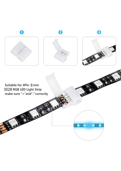 50 Paket 4 Pimli Rgb LED Işık Şerit Konektörleri 8mm Boşluksuz Lehimsiz Adaptör Terminal Uzantısı Smd 3528 LED Şerit (Yurt Dışından) modelleri