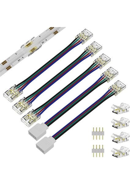 Cob Rgb LED Şerit Işıkları Için 10MM Konektörler 4 Pin Çift Uçlu Uzantı Konektörleri 4 Pinli Fiş 5 5in Uzatma Kablosu (Yurt Dışından)