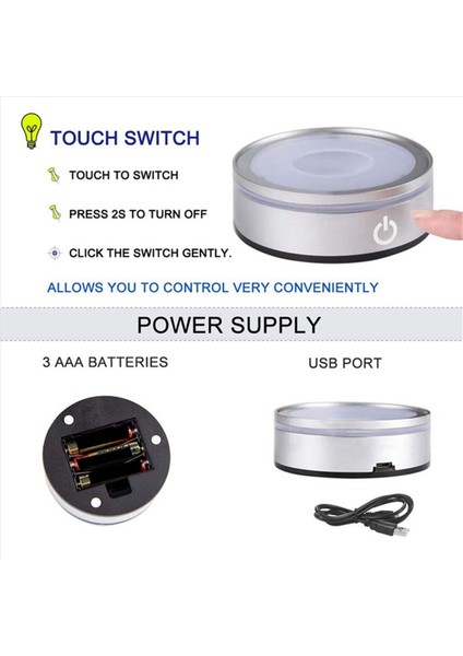 3b Kristal Cam Art Fotoğraf Çerçevesi Için Hassas Dokunuş Yuvarlak Renkli Stand Ekranı ile 3x LED Işık Taban Gümüş Içbükey (Yurt Dışından) fırsatları