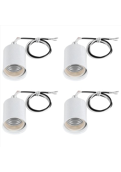 4x E27 Seramik Vidalı Taban Yuvarlak LED Ampul Lamba Soket Tutucu Adaptörü Metal Lamba Tutucu Tel Beyaz (Yurt Dışından)