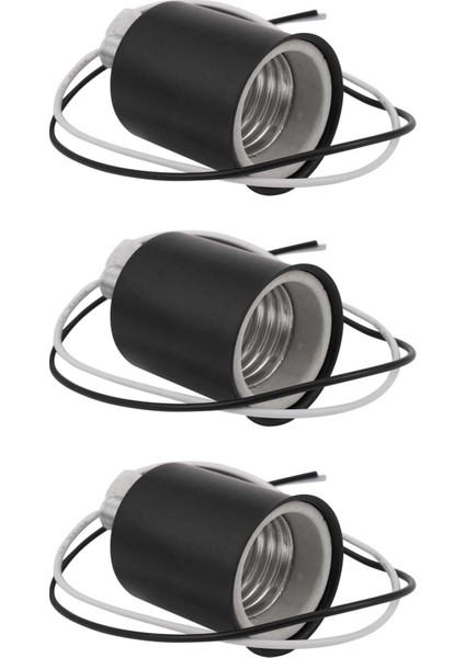 3x E27 Seramik Vidalı Taban Yuvarlak LED Ampul Lamba Soket Tutucu Adaptörü Metal Lamba Tutucu Telli Siyah (Yurt Dışından)