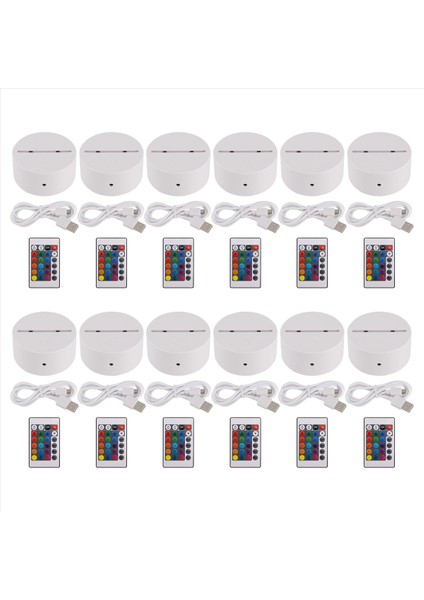 12 Paket 3D Gece LED Işık Lambası Taban + Uzaktan Kumanda + USB Kablosu 16 Renk Işık Gösterisi Ekran Akrilik Beyaz Için (Yurt Dışından) fiyatları