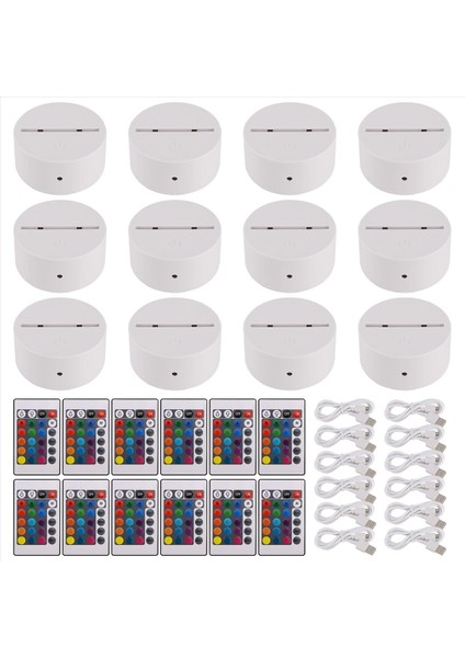 12 Paket 3D Gece LED Işık Lambası Taban + Uzaktan Kumanda + USB Kablosu 16 Renk Işık Gösterisi Ekran Akrilik Beyaz Için (Yurt Dışından) modelleri