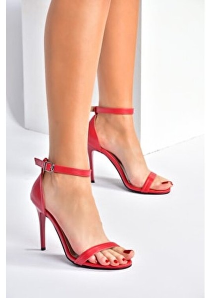 Kırmızı Kadın Topuklu Ayakkabı Suni Deri Neolit Taban 10 cm Topuk Boyu indirimleri