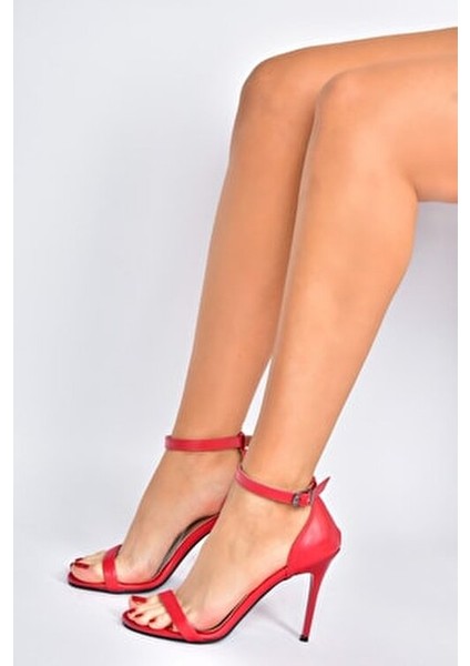 Kırmızı Kadın Topuklu Ayakkabı Suni Deri Neolit Taban 10 cm Topuk Boyu