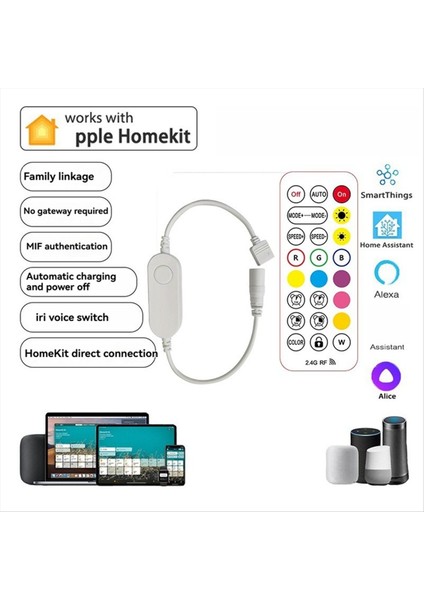 Homekit Rgb Akıllı LED Işık Şerit Kontrolörü Homekit 12V Ses Kontrolü 2 4g Uzaktan Kumanda (Yurt Dışından) fiyatları