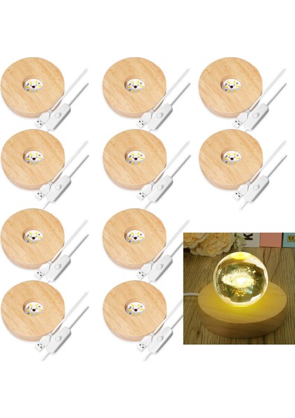 10 Adet Ahşap LED Ekran Tabanları Yuvarlak Ahşap Ekran Cam Sanat LED Işıklı Ekran Standı Tabanları Için Aydınlatılmış Tabanlar (Yurt Dışından)