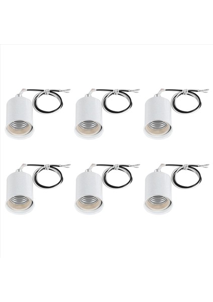 6x E27 Seramik Vida Taban Yuvarlak LED Ampul Lamba Soket Tutucu Adaptör Metal Lamba Tutucu Tel Beyaz (Yurt Dışından)