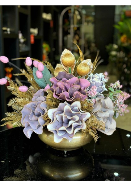 Yapay Çiçek Aranjmalı Antik Yassı Vazo No:8