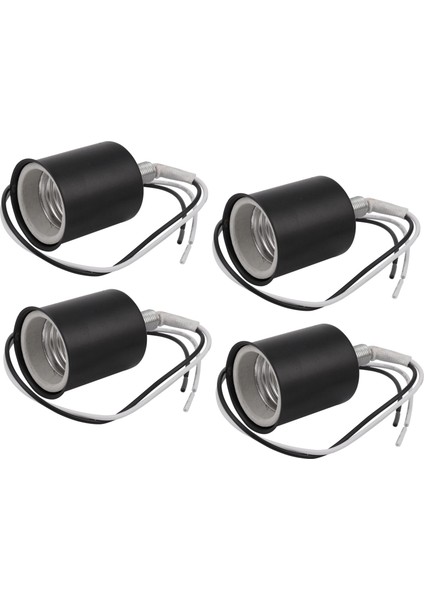 4x E27 Seramik Vidalı Taban Yuvarlak LED Ampul Lamba Soket Tutucu Adaptörü Metal Lamba Tutucu Telli Siyah (Yurt Dışından)