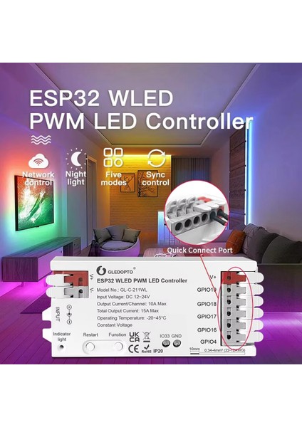 Gledopto ESP32 Pwm Wled 1 Dc 12-24V Wifi Uygulama Kontrolü Rgbw Rgb Wwcw Cct Dimmer Şerit Işığı (Yurt Dışından) fiyatları
