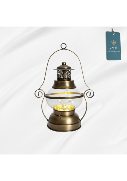 Retro Tasarım LED Işıklı Dekoratif Fener | Pilli Çalışan Metal ve Cam Masa/salon Lambası indirimleri